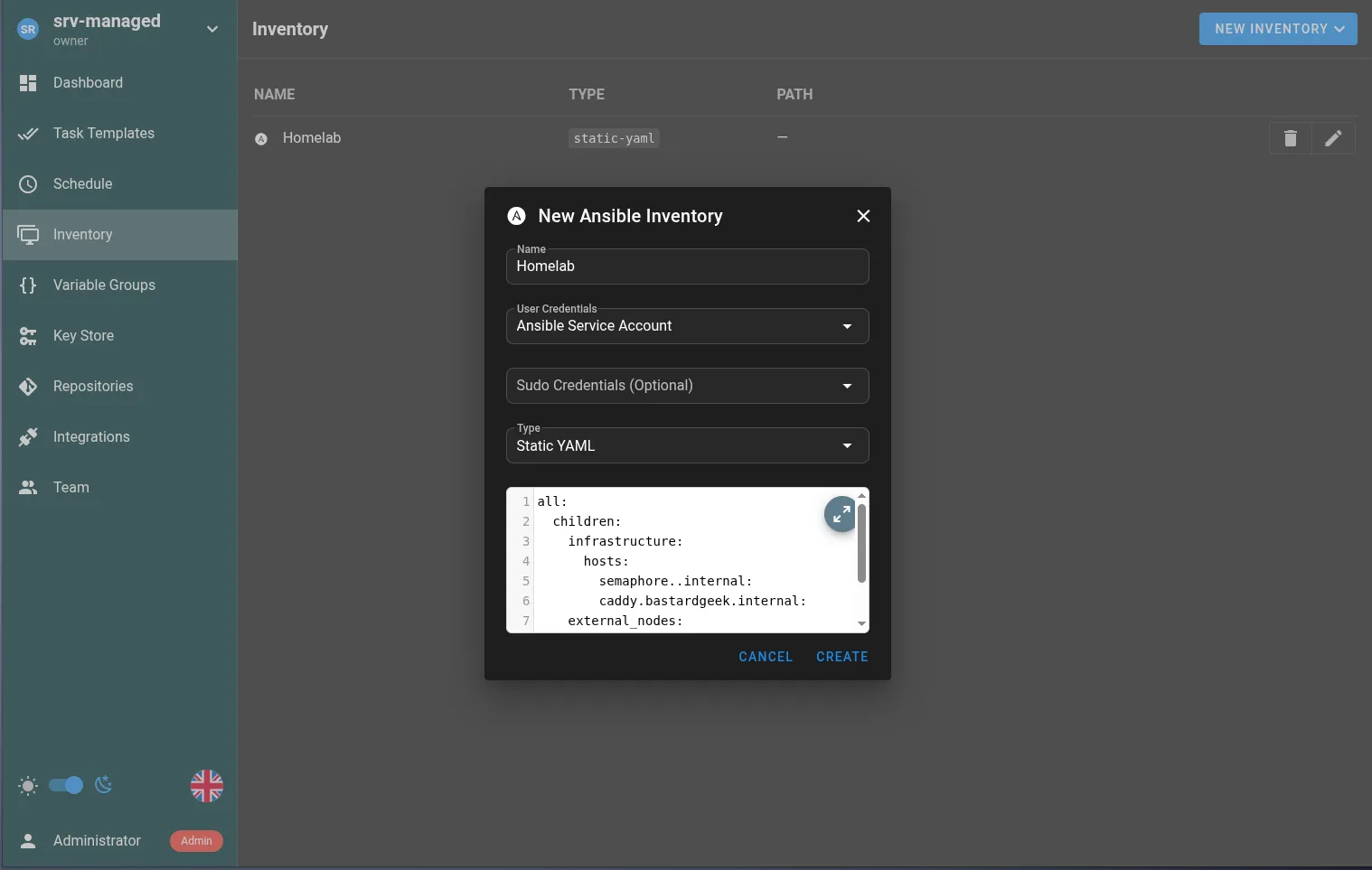 Semaphore Add Inventory Screen