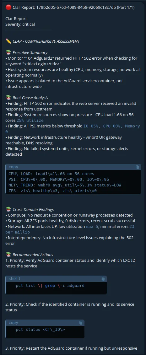 Screenshot of an LXC being down
